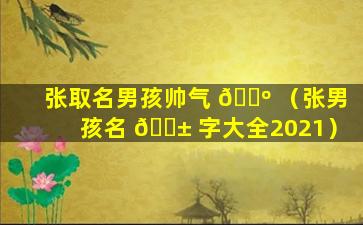 张取名男孩帅气 🐺 （张男孩名 🐱 字大全2021）